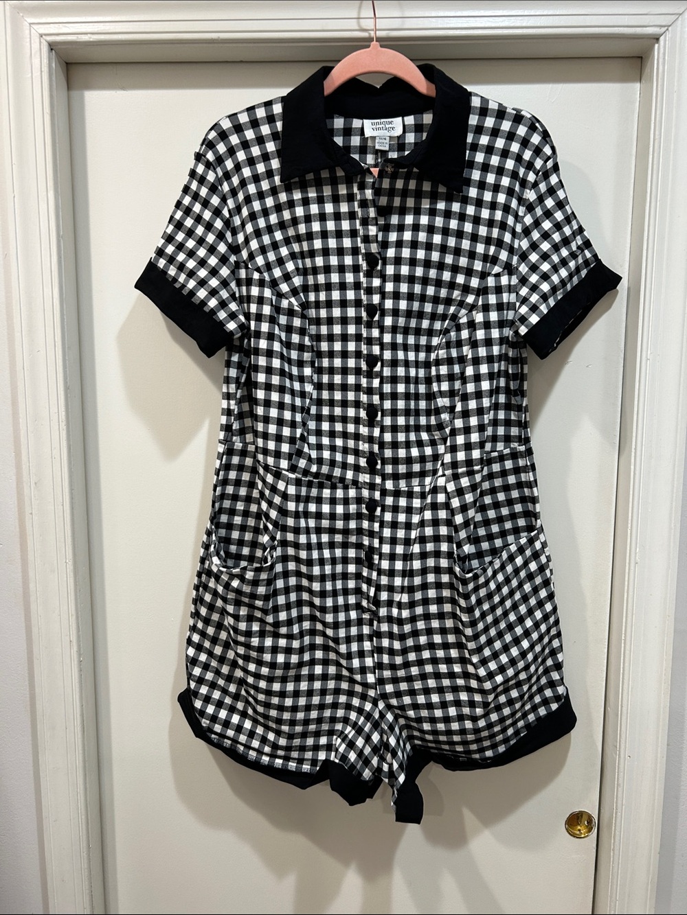 Unique Vintage Black & White Gingham Romper